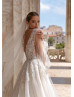 Long Sleeves Beaded Ivory Lace Tulle Sparkling Wedding Dress